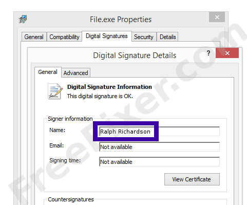 Screenshot of the Ralph Richardson certificate